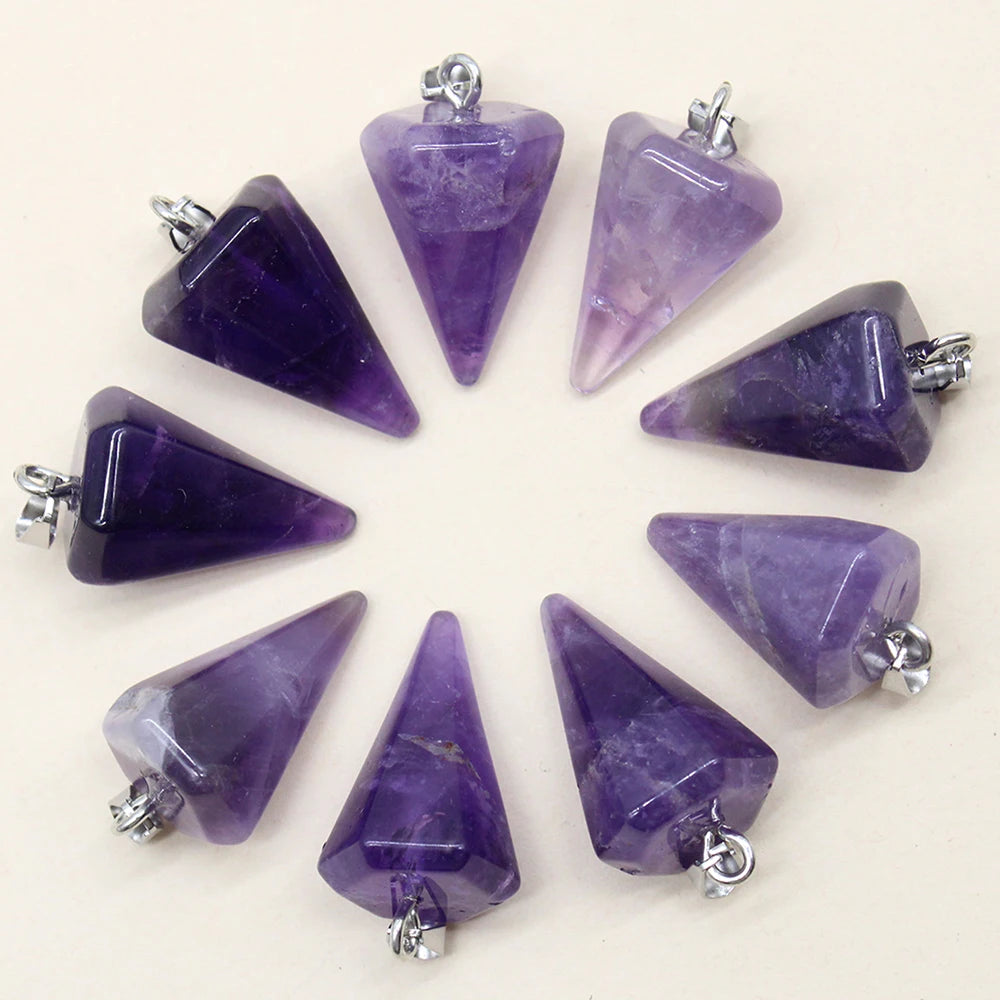 24pcs Natural Stone Reiki Pendulum Divination Pendant Amethyst Quartz Crystal Agate Suitable for DIY Necklace Jewelry Pendant