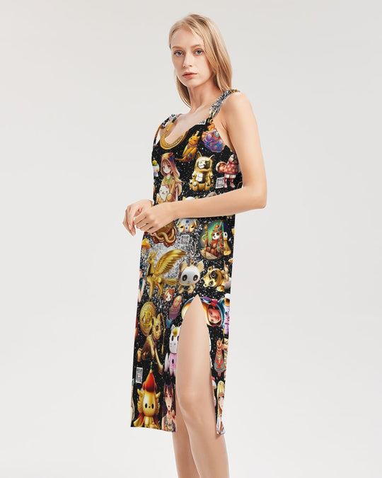 Womens Abstrak Women's All-Over Print Tie Strap Split Dress