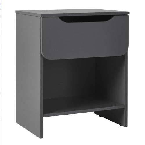 Modern Minimalist 1-Drawer Nightstand With Cubby Dark Grey