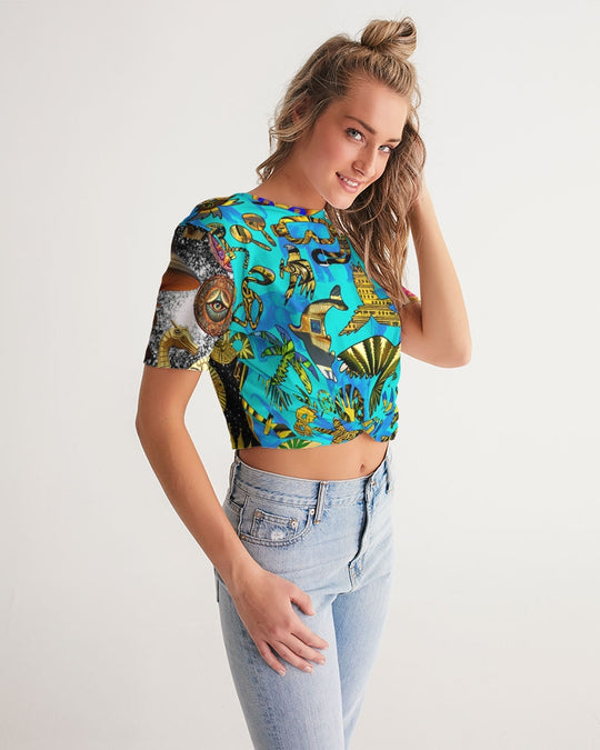 Eye and Face Abstrak Women's All-Over Print Twist-Front Cropped Tee