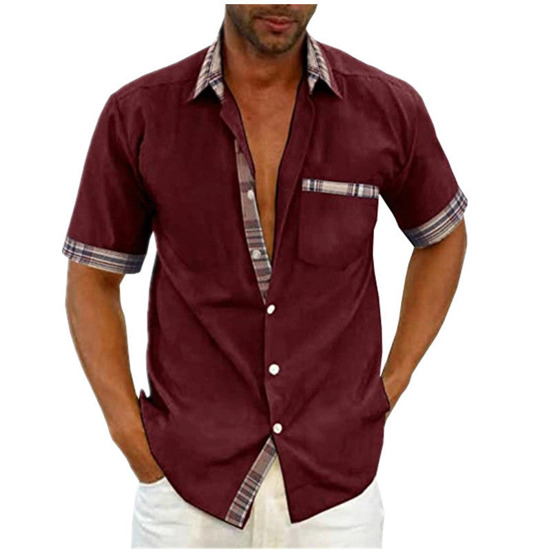 Men's Short Sleeve Contrast Fashion Button-Up Shirt