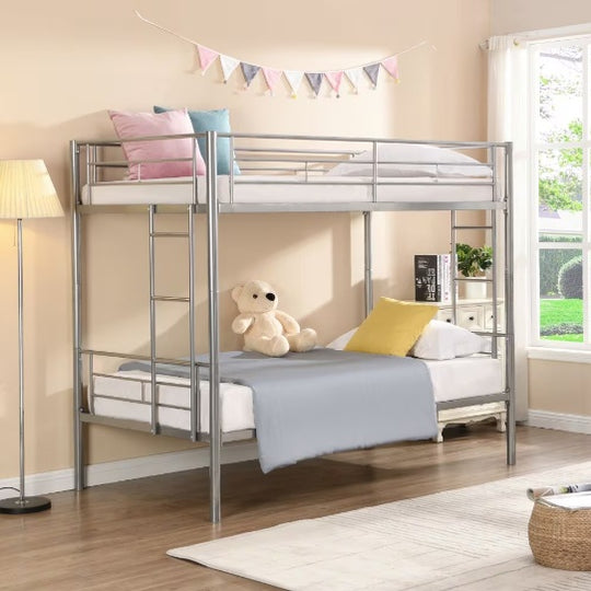 METAL BUNK BED WITH TRUNDLE SILVER