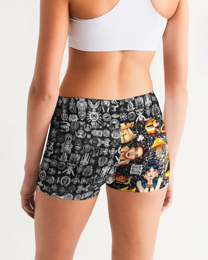 Womens Abstrak Women's All-Over Print Mid-Rise Yoga Shorts