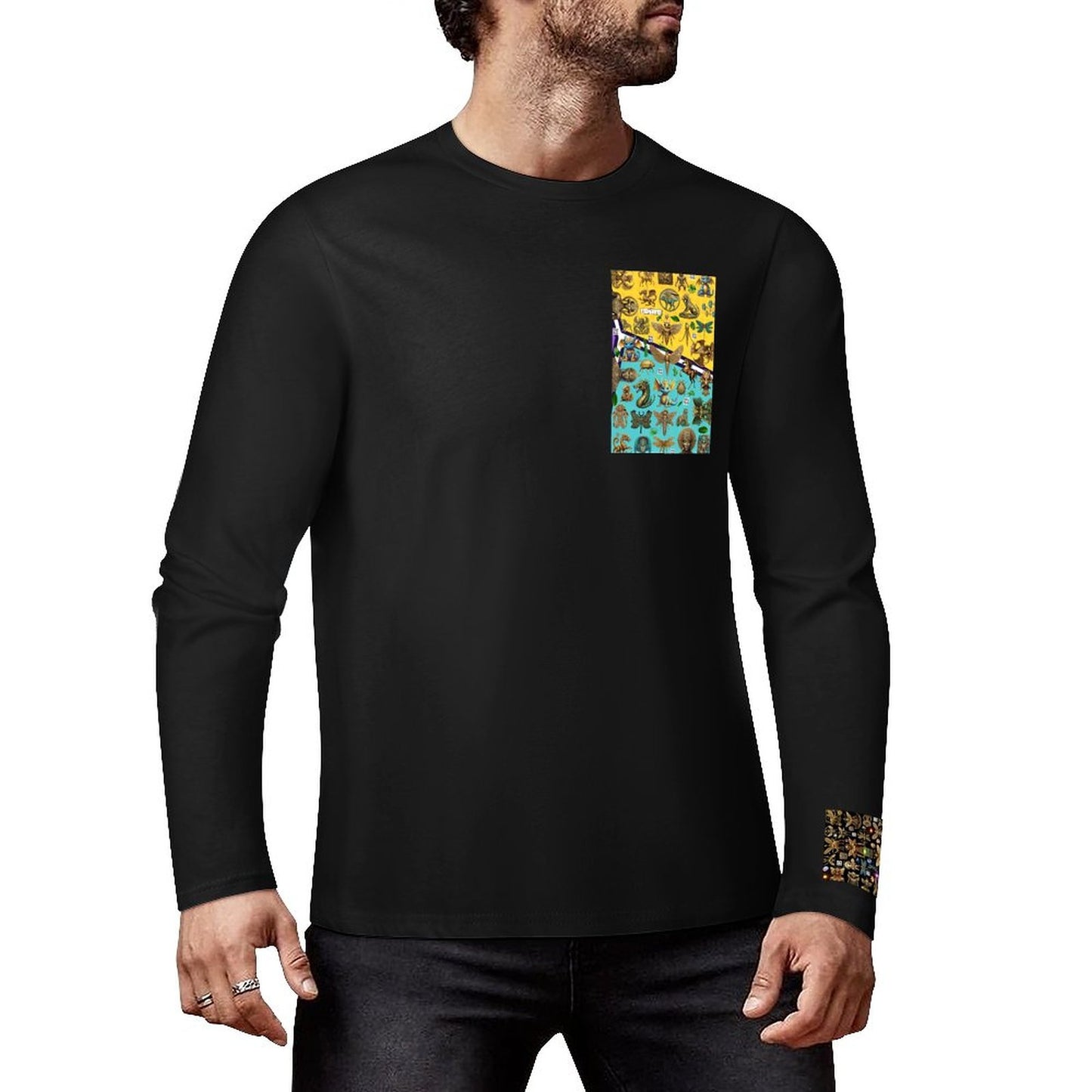 DTF 160gsm Cotton Men's Long Sleeve T-shirt (Front+Sleeve Printing)