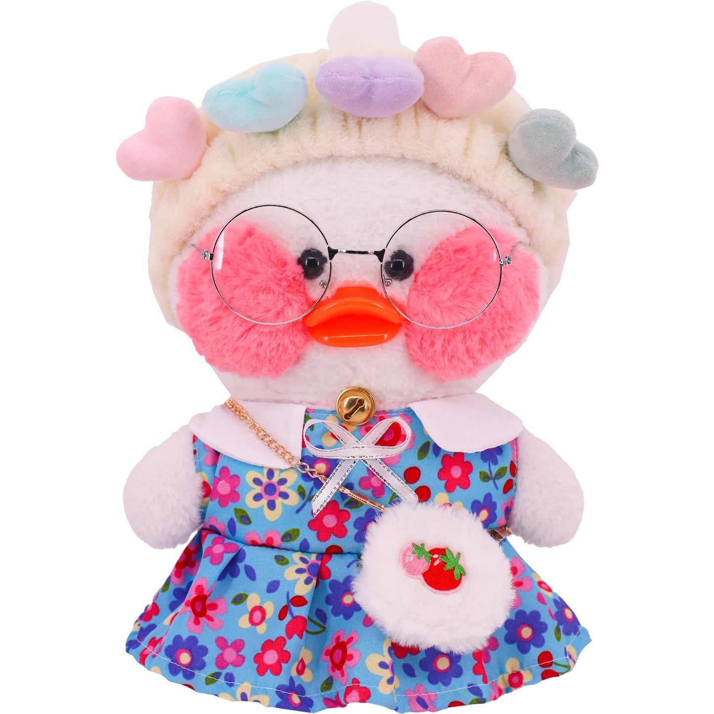 2022 30cm Duck Plush Cafe Lalafafan Clothes Duck Bag Glassess Floral Dress Clothes For 20-30cm Plush Animal Doll Toy Accessories