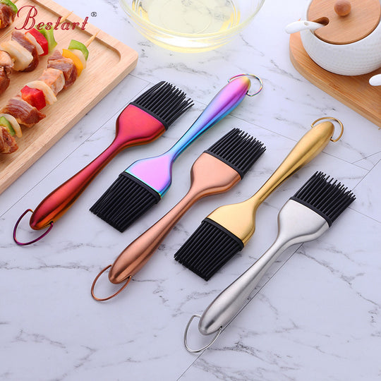 Silicone Oil Brush Stainless Steel Handle BBQ Grill Basting Brush