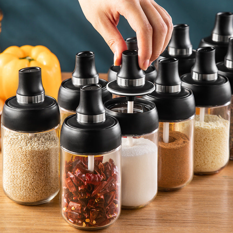 Kitchen Glass Spices Jars Stickers Oil Pepper Seasoning Storage Bottle