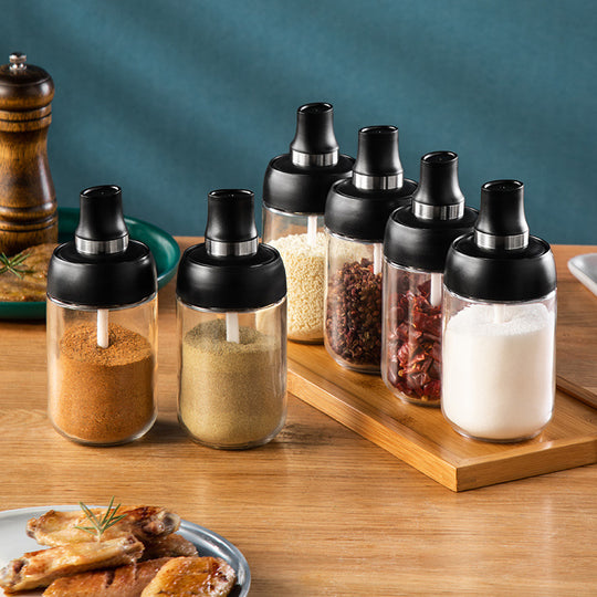 Kitchen Glass Spices Jars Stickers Oil Pepper Seasoning Storage Bottle