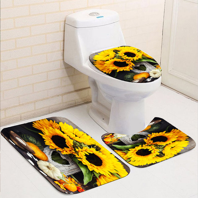 Bathroom Waterproof Non-Slip Polyester Floor Mats Shower Curtains Set