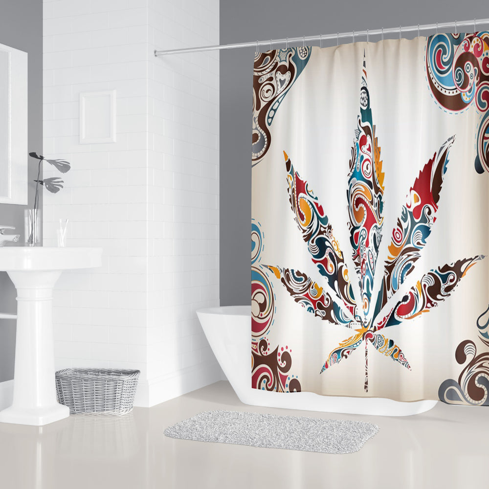 Maple Leaves Printed Bath Shower Curtain Toilet Cover Bath Mat