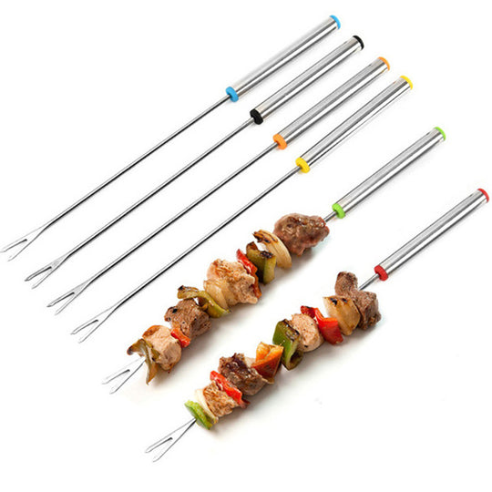 6Pcs/Set Stainless Steel Fondue Forks BBQ Meat Skewer