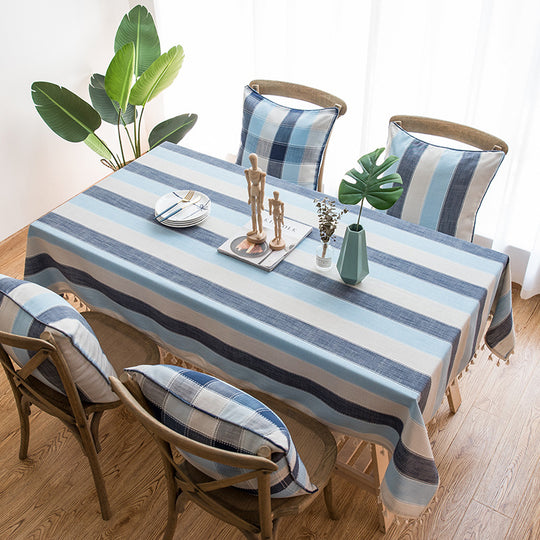 Stripe Kitchen Table Cover Rectangular Tablecloth With Tassel