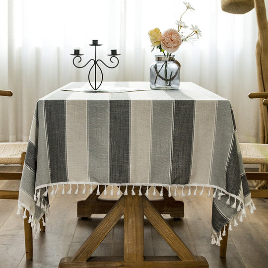 Stripe Kitchen Table Cover Rectangular Tablecloth With Tassel