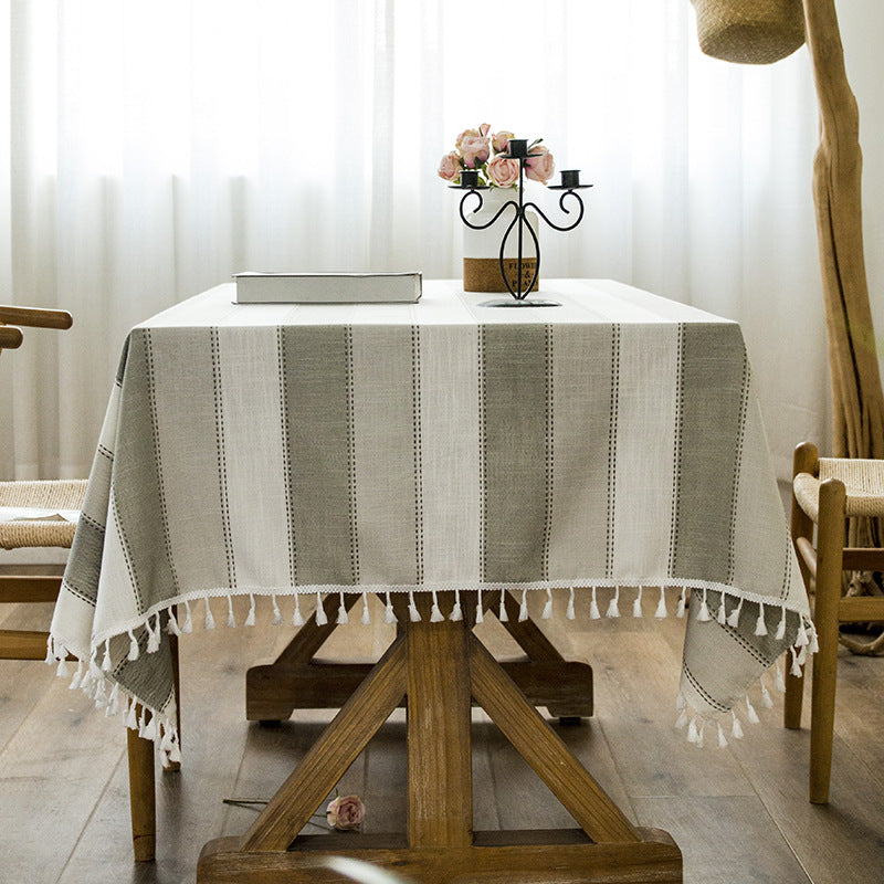 Stripe Kitchen Table Cover Rectangular Tablecloth With Tassel