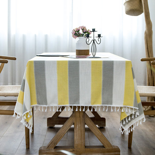 Stripe Kitchen Table Cover Rectangular Tablecloth With Tassel