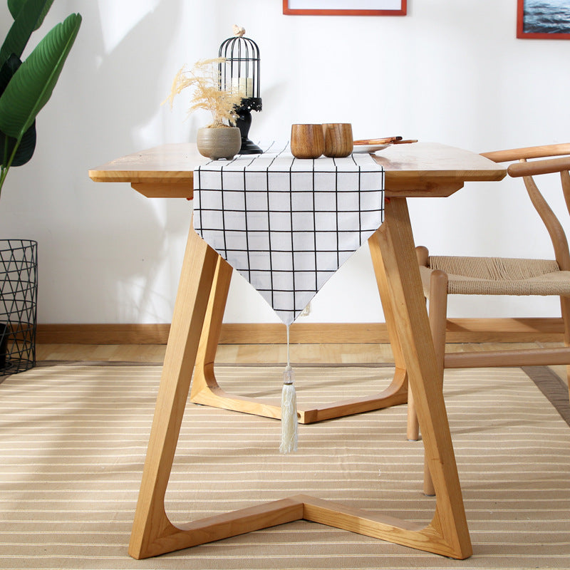 Modern White Plaid Printed Long Table Runner