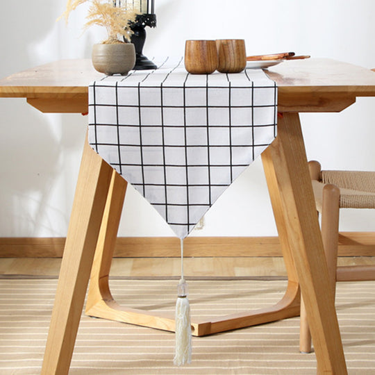 Modern White Plaid Printed Long Table Runner