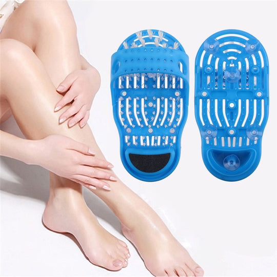 Blue Plastic Bath Shoe Shower Brush Massager Slipper