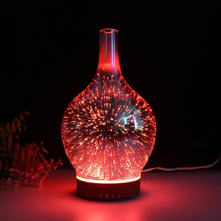 3D Fireworks Glass Vase Humidifier with 7 Colors LED Night Light