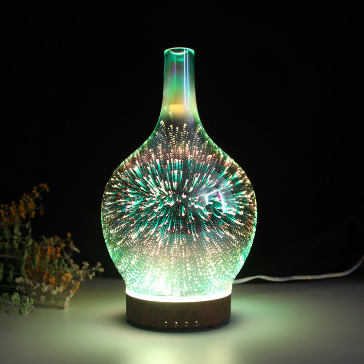 3D Fireworks Glass Vase Humidifier with 7 Colors LED Night Light