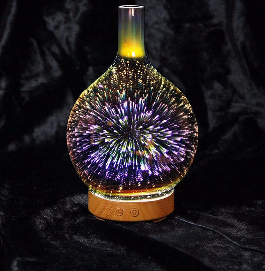 3D Fireworks Glass Vase Humidifier with 7 Colors LED Night Light