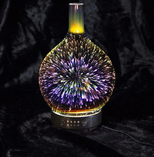 3D Fireworks Glass Vase Humidifier with 7 Colors LED Night Light