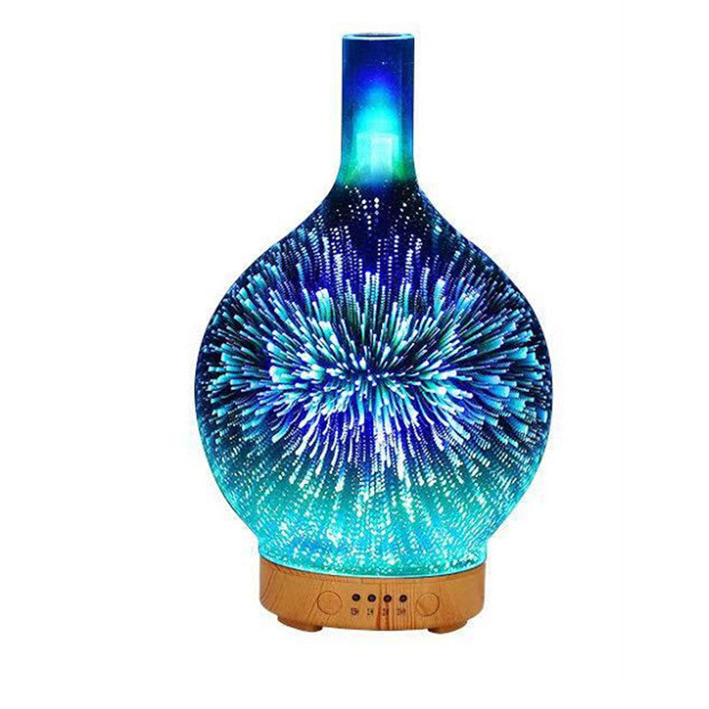 3D Fireworks Glass Vase Humidifier with 7 Colors LED Night Light